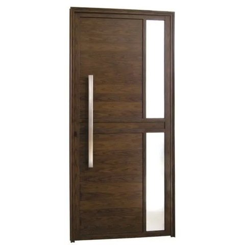 Porta de Alumínio Lambril com Visor e Puxador Cor Amadeirada 210 x 100 Direita Linha All Soft