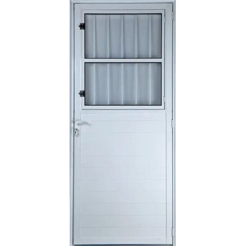 Porta de Alumínio Lambril Postigo Cor Branca 210 x 100 Direita Vidro Mini Boreal Linha All Soft