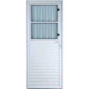 Porta de Alumínio Social Postigo Cor Branco 210 x 100 Esquerda Vidro Mini Boreal Linha All