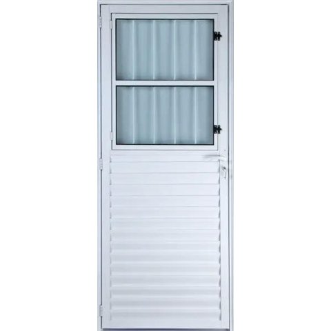 Porta de Alumínio Social Postigo Cor Branco 210 x 100 Esquerda Vidro Mini Boreal Linha All