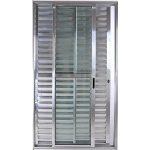 Porta de Alumínio de Correr Balcão 3 Folhas 210 x 150 Brilhante Linha 25 C/Chave