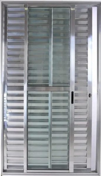 Porta de Alumínio de Correr Balcão 3 Folhas 210 x 120 Brilhante Linha 25 com Chave