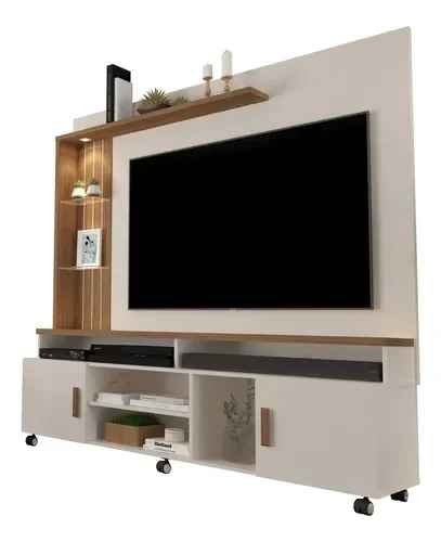 Estante Home Ocean Off-white/Canela Para Tv Até 65 Polegadas -2 Portas e Nicho com Leds Carmolar - 2