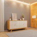 Ver imagem 1 de Buffet 4 Portas com Frisos Decorativos e Prateleiras Dj Móveis Soleil Cedro Off White