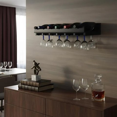 Porta Taças e Prateleira Adega New Suporte Decorativo para Vinhos e Garrafas Preto Laca
