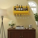 Ver imagem 1 de Porta Taças e Prateleira Adega Decorativa para Vinhos Garrafas Bares Amarelo Laca