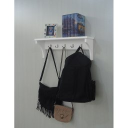 Prateleira Cabideiro Suporte Porta Canecas Utensílios de Cozinha Mochilas Bolsas Branco Laca - 3