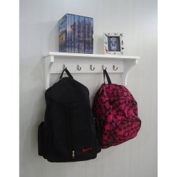 Prateleira Cabideiro Suporte Porta Canecas Utensílios de Cozinha Mochilas Bolsas Branco Laca - 2