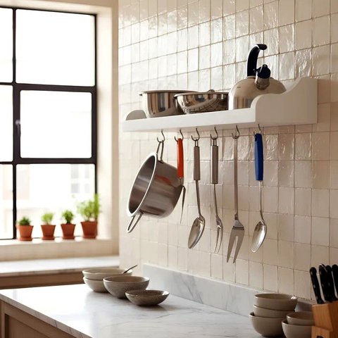 Prateleira Suporte Porta Panelas e Utensílios de Cozinha Branco Laca