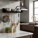 Ver imagem 2 de Prateleira Suporte Porta Panelas e Utensílios de Cozinha Preto Laca