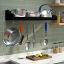 Ver imagem 1 de Prateleira Suporte Porta Panelas e Utensílios de Cozinha Preto Laca