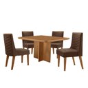 Ver imagem 2 de Mesa Olimpia 90 Mdf Canto Copo e com 4 Cadeiras Safira Veludo Marrom/naturalle/naturalle