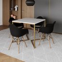 Ver imagem 1 de Mesa Jantar Industrial Quadrada 90cm Branca Base V Dourada com 4 Poltronas Daw Madeira Marrom