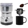 Kit Super Moedor Elétrico Mini Triturador de Café Fresco Portátil Inox e Mini Coador de Café - 1