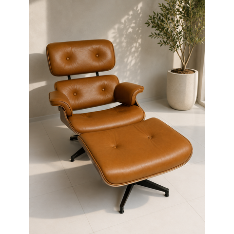 Poltrona Charles Eames com Puff - Caramelo 151 - Pau-Ferro