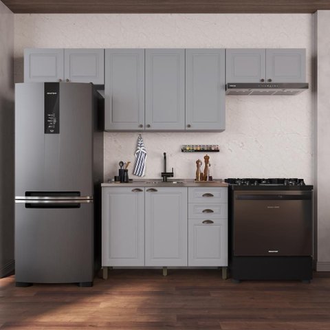 Armário de Cozinha Modulada Compacta Fidelitá Nara 100% MDF 4 Peças 280cm 10 Portas 2 Gavetas sem