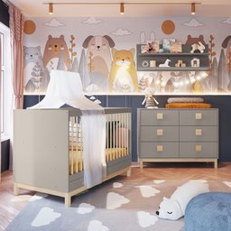 Conjunto Quarto Infantil Linha Eleva Le021 Completa Móveis - Completa Gianduia Trama - 1