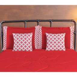 Colcha Queen Dupla Face 7 Peças Bordado Almofada Vermelho - 2 Colcha Queen Dupla Face 7 Peças Bordado Almofada Vermelho - 2