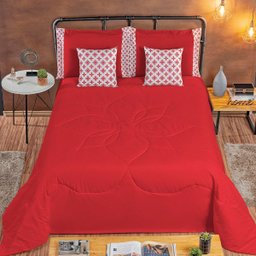 Colcha Queen Dupla Face 7 Peças Bordado Almofada Vermelho - 1 Colcha Queen Dupla Face 7 Peças Bordado Almofada Vermelho - 1