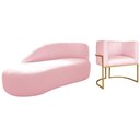 Ver imagem 1 de Kit Divã Luna 140cm Lado Esquerdo e 01 Poltrona Base de Ferro Dourado Suede Cor Rosa Bebê