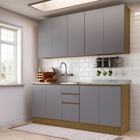Cozinha Compacta 4 Peças com Tampo 200cm Slim Luciane Móveis