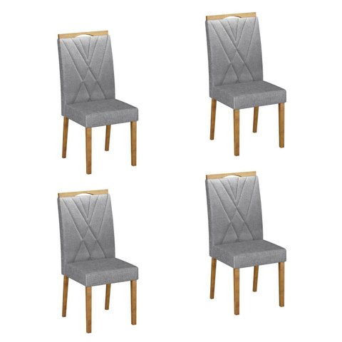 Kit 4 Cadeiras para Sala de Jantar Pés em Madeira Maciça Lara Cinza/Cinamomo/Linho Prata