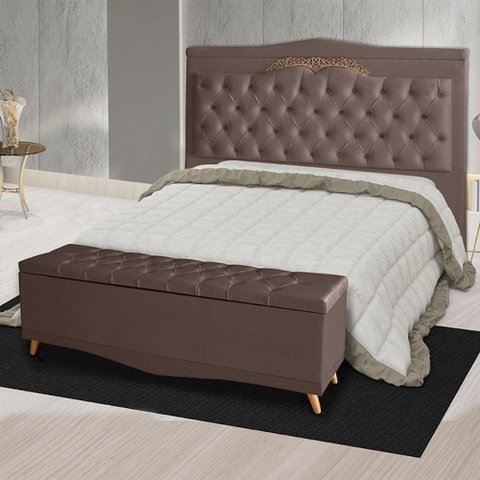 Kit Cabeceira de Cama Box e Calçadeira Baú Madri King 195 Cm Suede Rosê do Lar Móveis e Decora
