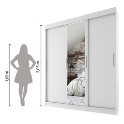 Guarda Roupas Casal com Espelho 3 Portas de Correr 2 Gavetas França Branco - 2