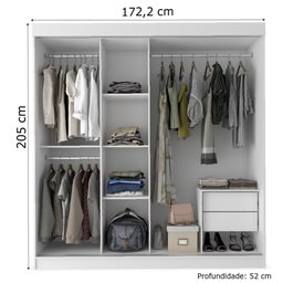 Guarda Roupas Casal com Espelho 3 Portas de Correr 2 Gavetas França Branco - 9