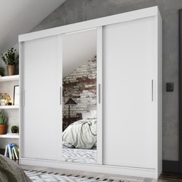 Guarda Roupas Casal com Espelho 3 Portas de Correr 2 Gavetas França Branco - 7