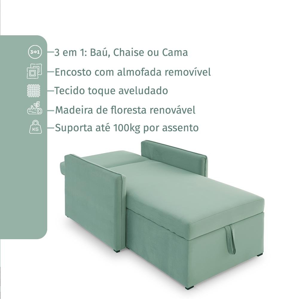 Sofá 3 em 1 Chaise, Cama e Baú Neve Verde Claro Estofama - 5