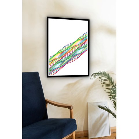 Quadro Decorativo Abstrato Fios Coloridos - 70x50cm:moldura Preta