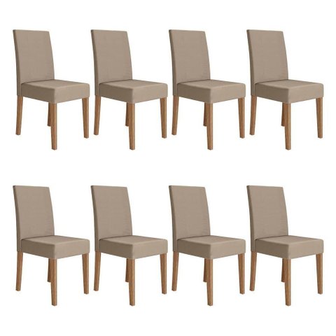Kit 8 Cadeiras de Jantar Josi MDF Suede Bege Base Carvalho Pallazio