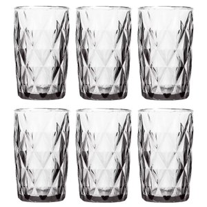 Conjunto Jogo 6 Copos de Vidro Diamond Alto Grande 390ml Linha Cristal Luxo Elegante Cor:transparent