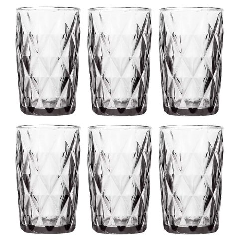 Conjunto Jogo 6 Copos de Vidro Diamond Alto Grande 390ml Linha Cristal Luxo Elegante Cor:transparent