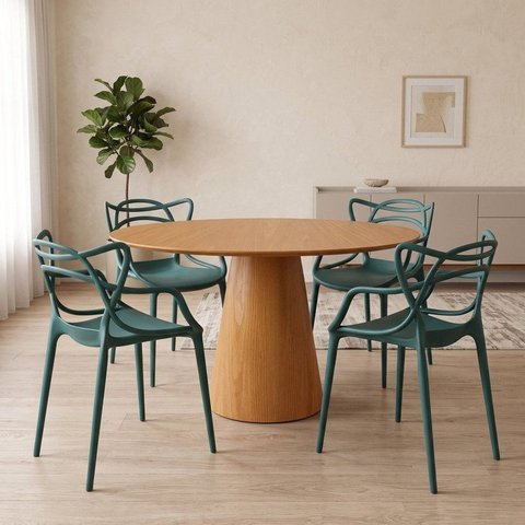 Conjunto Sala de Jantar 4 Lugares Redonda Madeira Cairo Yescasa