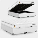 Ver imagem 1 de Cama Box Baú Queen Bipartido Couro Branco + Colchão Life D33 Pillow Top 61x158x198cm Branco