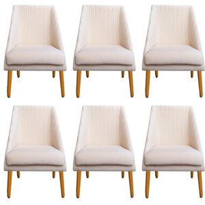Kit 06 Cadeiras Para Sala de Jantar Ana Pés Palito Veludo Bege D'Classe Decor