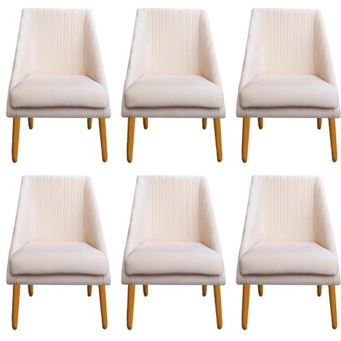 Kit 06 Cadeiras para Sala de Jantar Ana Pés Palito Veludo Bege D'classe Decor