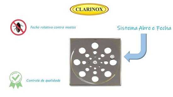 Ralo Grelha 10X10 Quadrado Com Fecho Sistema Abre e Fecha Para Banheiro - 5
