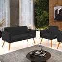 Ver imagem 5 de Sofá Namoradeira com Poltrona Pés Palito Castanho Marisa Veludo D03 - D\'rossi Cor Preto