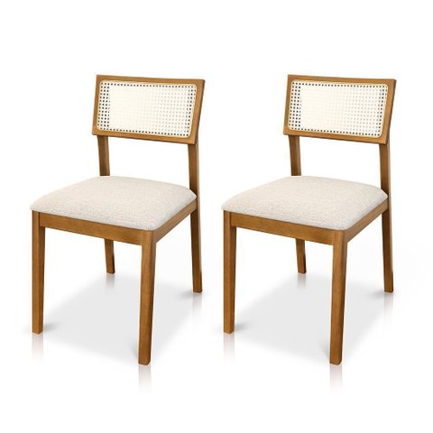 Kit 02 Cadeiras de Jantar e Living Millie com Tela Natural Estofada Linho - Desk Design