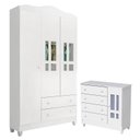 Ver imagem 1 de Cômoda e Guarda Roupa Infantil Ariel 3 Portas Branco Brilho - Carolina