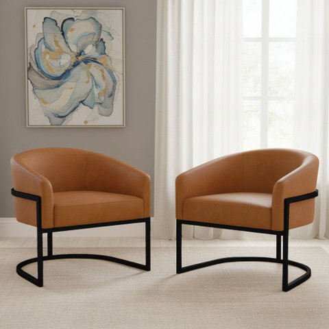 Poltrona Sala Decorativa Kit 2 Arielle Industrial Preto Sintético Pu D03 - D’Rossi
