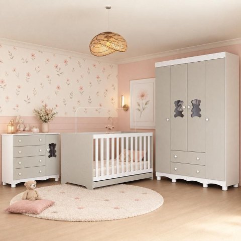 Conjunto de Quarto Flor 5 Portas 6 Gavetas MDP Branco Multimóveis