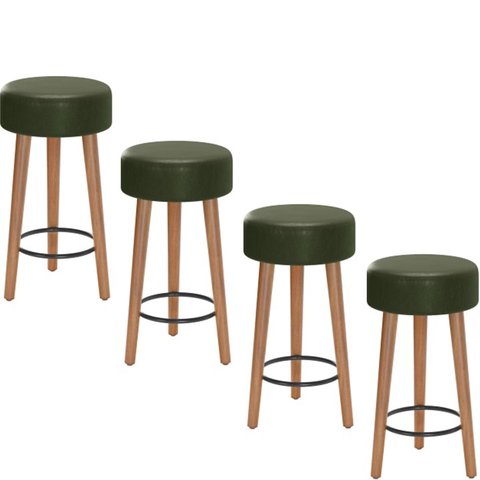 Kit 4 Bancos Banqueta Paris Couro Verde Mesa Gourmet Pés Madeira Mz Decor