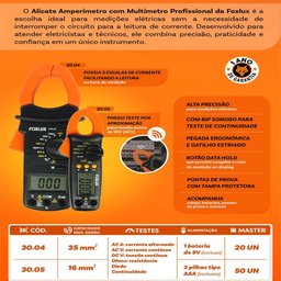 Alicate Amperímetro com Multímetro Profissional Foxlux - 16mm² - 3