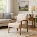 Ver imagem 1 de Poltrona para Sala Tecido Courino Braços Madeira Maciça Mia