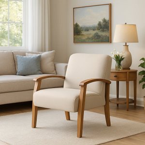 Poltrona para Sala Tecido Courino Braços Madeira Maciça Mia