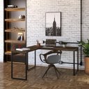 Ver imagem 5 de Mesa Em L Diretor 150X150X75Cm Carvalho Dark/Preta